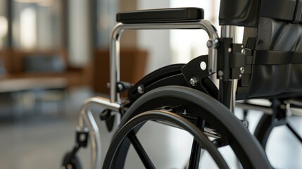 Fototapeta premium Adjustable Wheelchair Back Support Straps Highlight Secure Design in Modern Indoor Setting