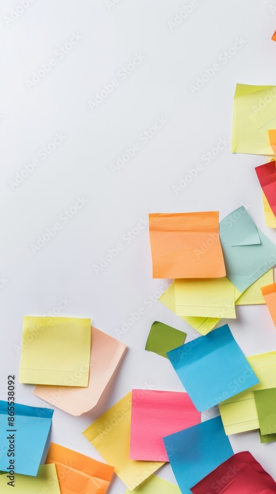 Poster bright sticky notes on white background with space for text. perfect for business planning, office o
