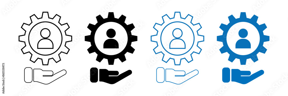 Poster business management with editable stroke and solid web icon vector set.