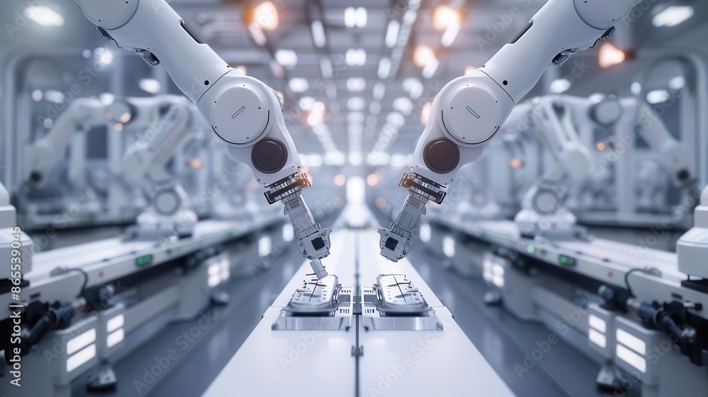 Aufkleber robotic revolution advanced assembly line with multijointed robot arms in a hightech factory 3d rend