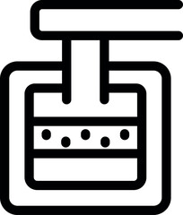 Simple black and white line art of a hydraulic press machine pressing a metal plate with holes
