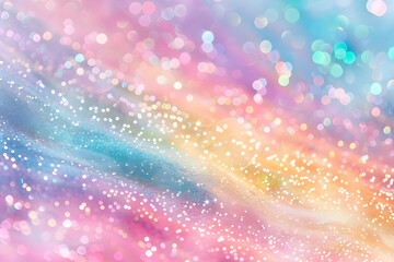 Abstract colorful bokeh background with pastel rainbow colors and sparkling lights, creating a dreamy and magical atmosphere.
