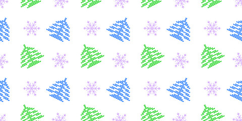 Seamless pattern with Christmas trees and snowflakes on white background. A gift for Christmas. Cover design, fabric, background, website. Vector illustration 