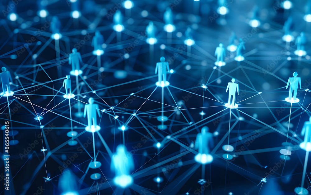 Poster digital network with glowing icons representing connected people. concept of global communication, t