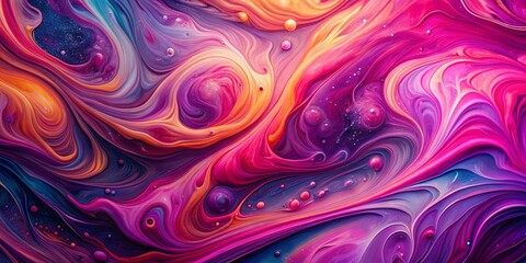 Fototapeta premium Abstract Cosmic Swirls - Vibrant Acrylic Paint with Glittering Bubbles