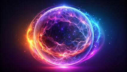 Obraz premium Abstract Sphere of Energy with Vibrant Colors and Glittering Particles