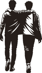 Silhouette vector illustration of friends walking together with arms around each other for International Friendship Day.