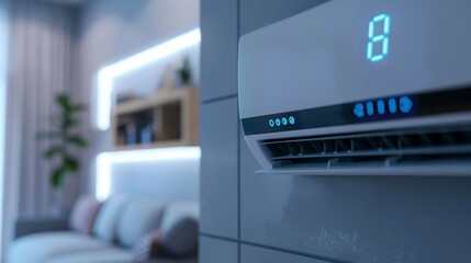Obraz premium Modern Air Conditioner Unit in Minimalist Room Design for Print, Card, Poster