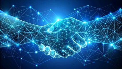 Naklejka premium Digital Handshake Abstract Polygonal Network Connection Concept
