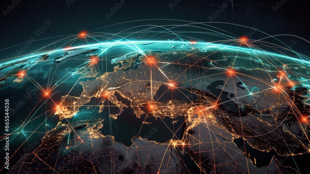 Poster social web interconnected global network visualization abstract digital concept art