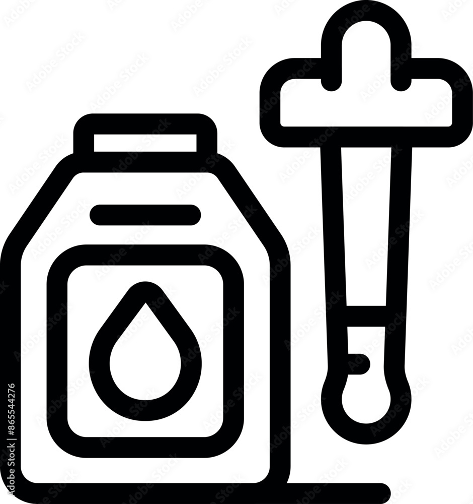 Poster chemical dropper is taking liquid from a bottle for an experiment in a lab