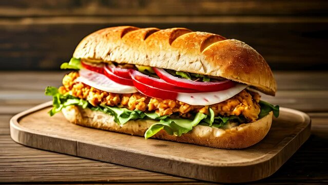  Deliciously stacked sub sandwich ready to be savored