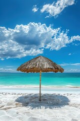 Bamboo Umbrella on a Sunny Beach