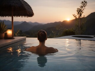 Fototapeta premium A woman relaxing in the pool
