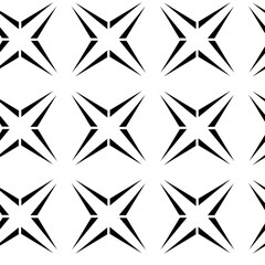 Abstract geometric pattern with stars, stripes, lines. Seamless vector background. White and black floral ornament. Modern reticulated graphic design.