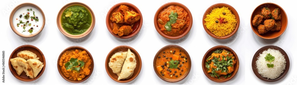 Canvas Prints a variety of indian food is displayed in bowls on a white background. the bowls are filled with diff - Canvas Prints