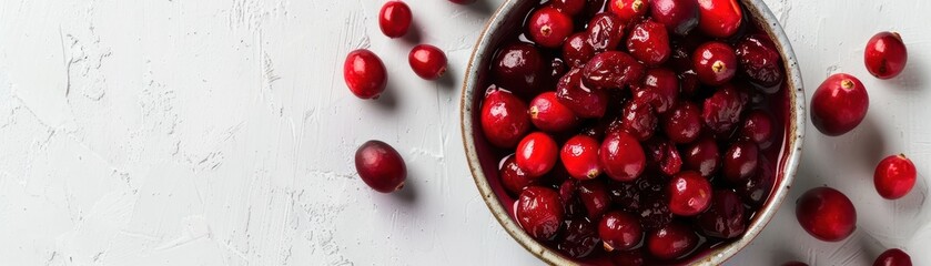 Top view of a bowl containing fresh cranberry