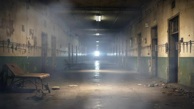 view of old and empty prison and smoke