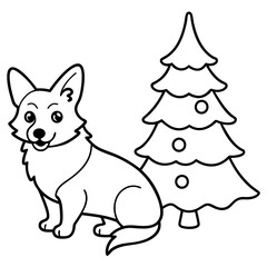 Corgi dog breed vector black line