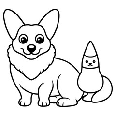 Corgi dog breed vector black line