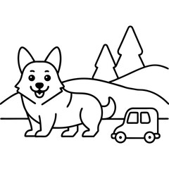Corgi dog breed vector black line