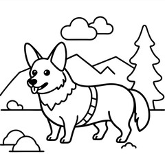 Corgi dog breed vector black line