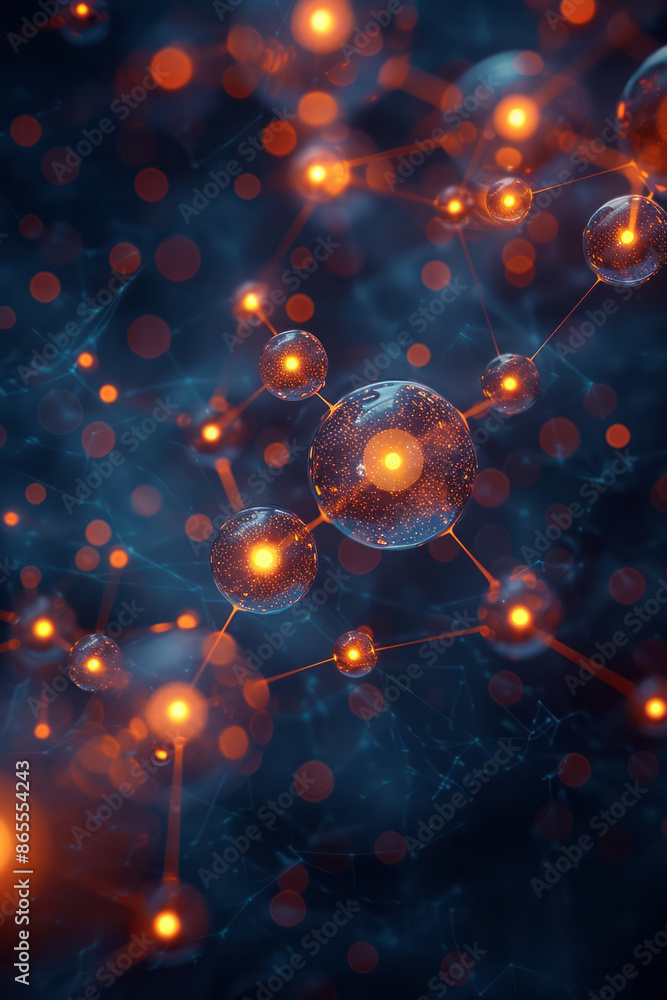 Poster a futuristic network graph with neon-colored nodes and edges on a dark background,