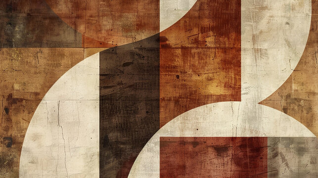Dark chestnut brown, burnt sienna, & soft cream Constructivism art background