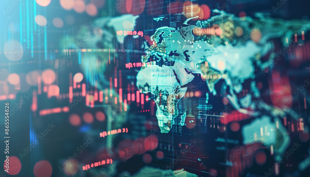 Poster dollar exchange with graph with digital world map background