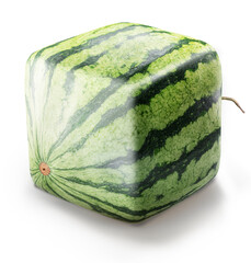 Square or cube striped watermelon isolated on white background. File contains clipping path.