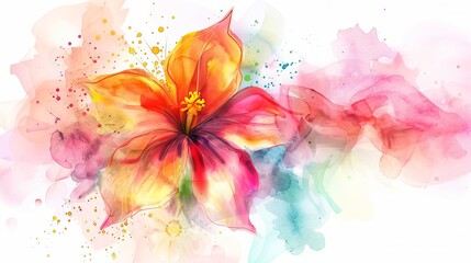 Fototapeta premium abstract watercolor colorful flower, white background, flat colors, vector illustration, digital art 