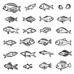 fish, sea, vector, fishing, silhouette, animal, illustration, icon, cartoon, nature, water, pattern, food, salmon, ocean, design, marine, art, set, seafood, seamless, shark, car, Seashells svg, Seashe