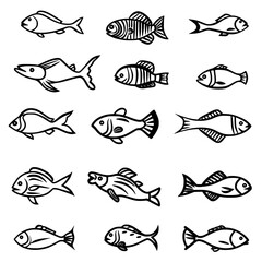 fish, sea, vector, fishing, silhouette, animal, illustration, icon, cartoon, nature, water, pattern, food, salmon, ocean, design, marine, art, set, seafood, seamless, shark, car, Seashells svg, Seashe