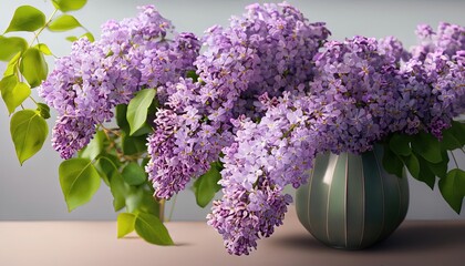 lilac flowers on a wooden table, beautiful bouquet of purple lilac flowers on a wooden table, Close-up image of vase with lilac flowers, Bouquet of beautiful spring flowers of lilac in a vase