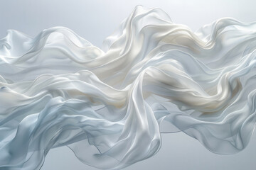 Obraz premium Detailed shot of delicate silk ribbons fluttering and intertwining in mid-air on a white background,