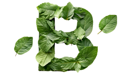 Letter B Made with Leaves, PNG File, Transparent Background, Isolated on White