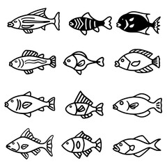 fish, sea, vector, fishing, silhouette, animal, illustration, icon, cartoon, nature, water, pattern, food, salmon, ocean, design, marine, art, set, seafood, seamless, shark, car, Seashells svg, Seashe