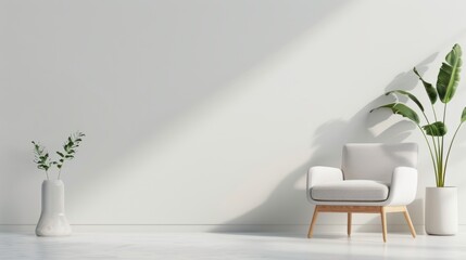 A serene gray living room featuring minimalist design and modern furniture. The uncluttered space includes ample copy space for customization.