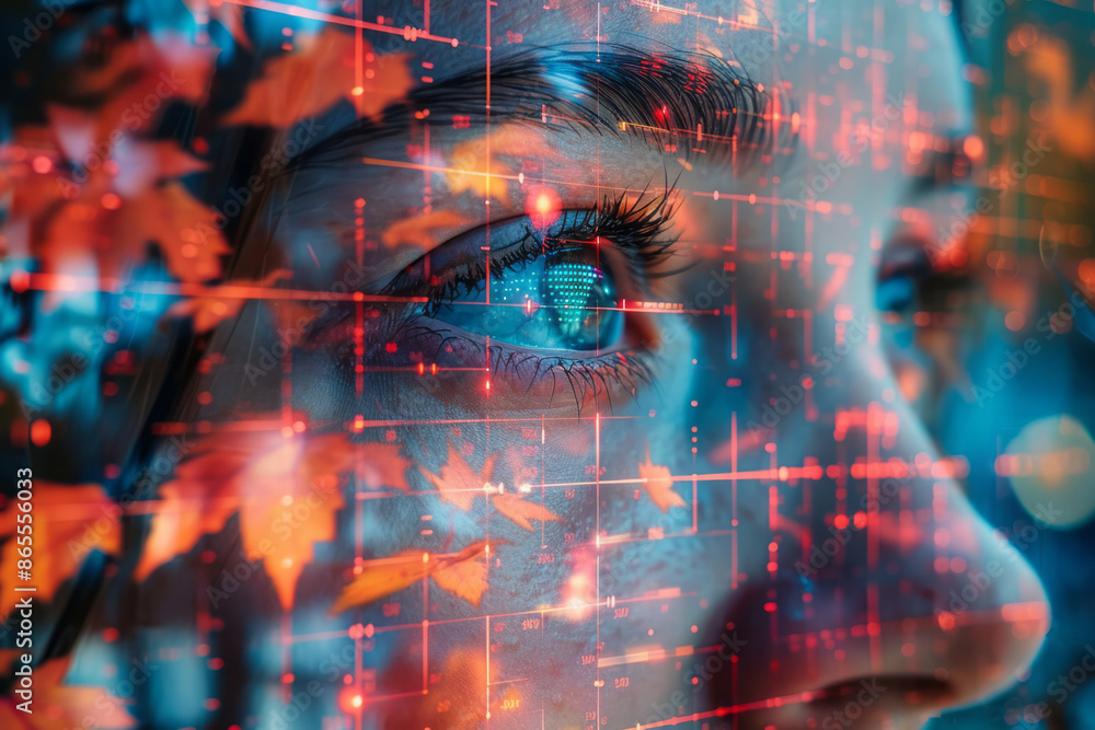 Leinwandbilder Detailed visualization of AI performing image recognition, with pixelated images and clear, distinct outlines,