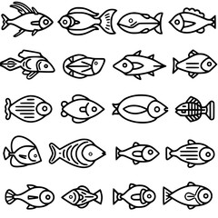 Obraz premium fish, sea, vector, fishing, silhouette, animal, illustration, icon, cartoon, nature, water, pattern, food, salmon, ocean, design, marine, art, set, seafood, seamless, shark, car, Seashells svg, Seashe