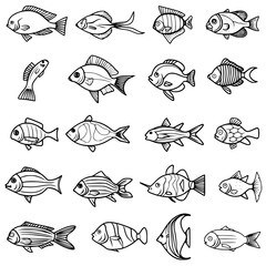 fish, sea, vector, fishing, silhouette, animal, illustration, icon, cartoon, nature, water, pattern, food, salmon, ocean, design, marine, art, set, seafood, seamless, shark, car, Seashells svg, Seashe