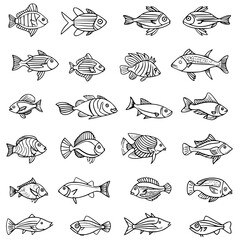 Obraz premium fish, sea, vector, fishing, silhouette, animal, illustration, icon, cartoon, nature, water, pattern, food, salmon, ocean, design, marine, art, set, seafood, seamless, shark, car, Seashells svg, Seashe