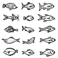 fish, sea, vector, fishing, silhouette, animal, illustration, icon, cartoon, nature, water, pattern, food, salmon, ocean, design, marine, art, set, seafood, seamless, shark, car, Seashells svg, Seashe