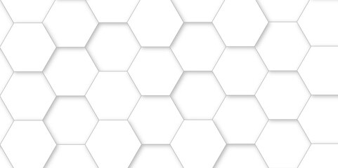 Fototapeta premium White hexagon tiles abstract background vector digital art 3d shadown geometric shapes
