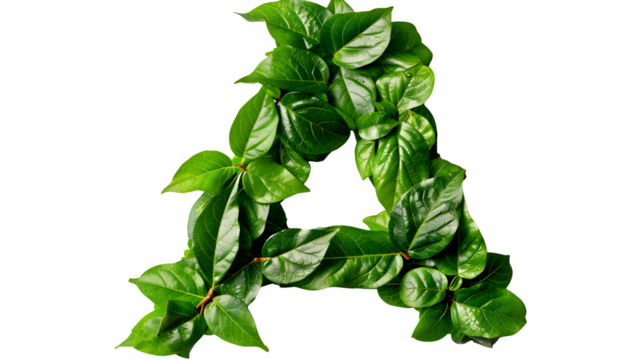 Letter A Made with Leaves, PNG File, Transparent Background, Isolated on White