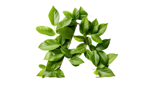 Letter A Made with Leaves, PNG File, Transparent Background, Isolated on White