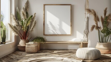 Mock up frame in cozy kids room interior background