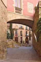 stairs of the climb of Sant Domench and Agullana Palace, Girona, Catalonia, Spain