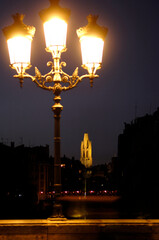 night in the city of Girona, with the Church of Sant Felix,Catalonia,Spain