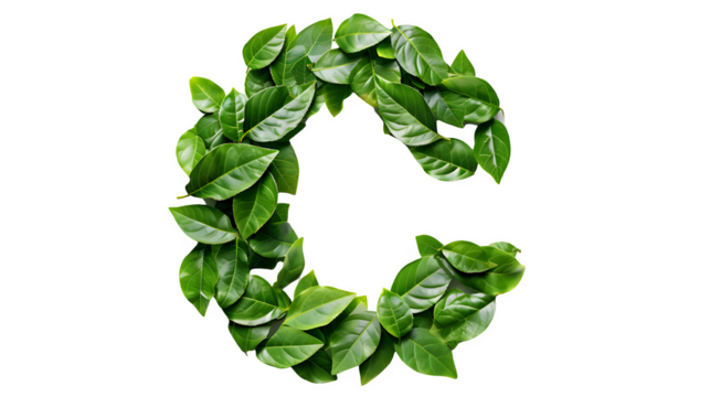 Letter C Made with Leaves, PNG File, Transparent Background, Isolated on White